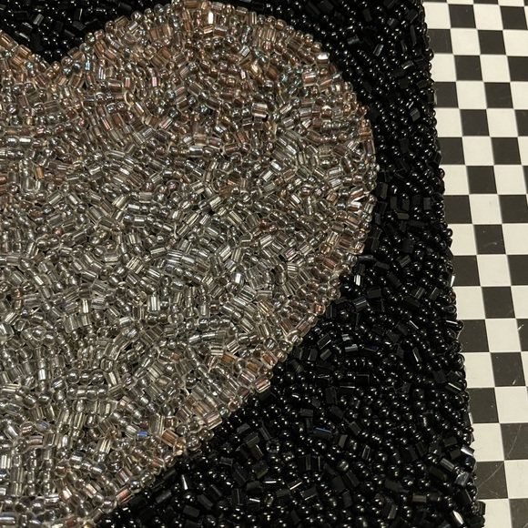 Moyna Black small pouch with silver heart. Top Zip . 5”w X 4 1/2w. - Picture 5 of 11